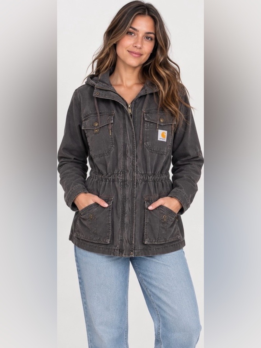 Carhartt charcoal utility hooded field jacket workwear